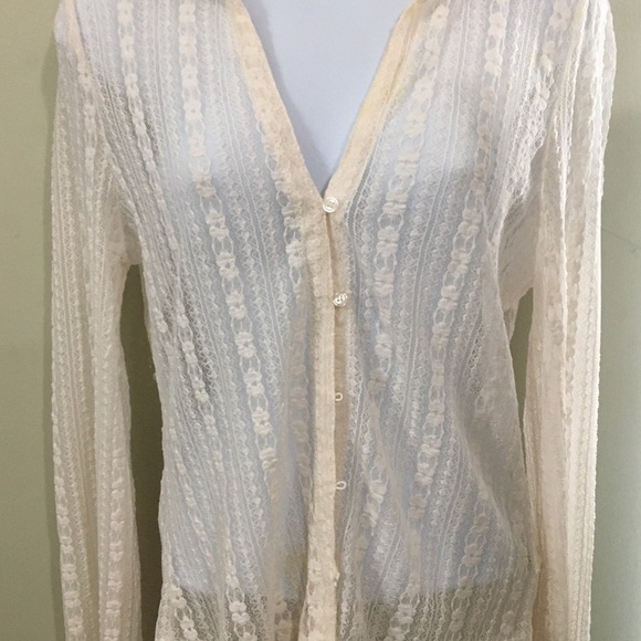 Sheer Lace Button-Up Blouse - Picture 3 of 5